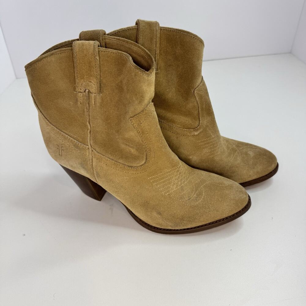 Frye Ankle Boots Iliana Suede Leather Womens 8.5 B Camel Tan Heels 3476794
